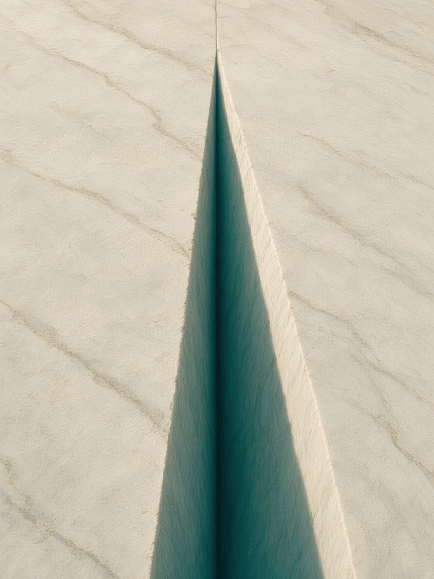 Pale granite with a precise joint and deep teal shadow